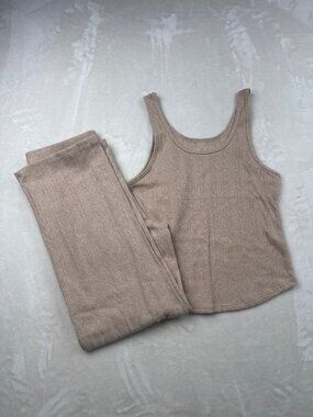 Live 2 Lounge Beige Knit Tank Top & Pants Set - Small